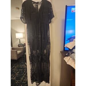 E Leter Women's Blk Lace Maxi Long Over Mini FairyGoth Dress Size XL Lace